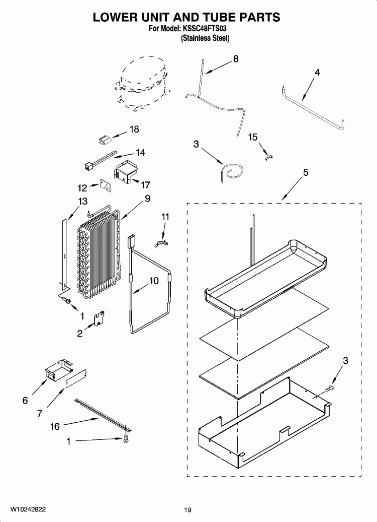 LOWER UNIT AND TUBE PARTS Diagram and Parts List for KSSC48FTS03  KitchenAid Refrigerator