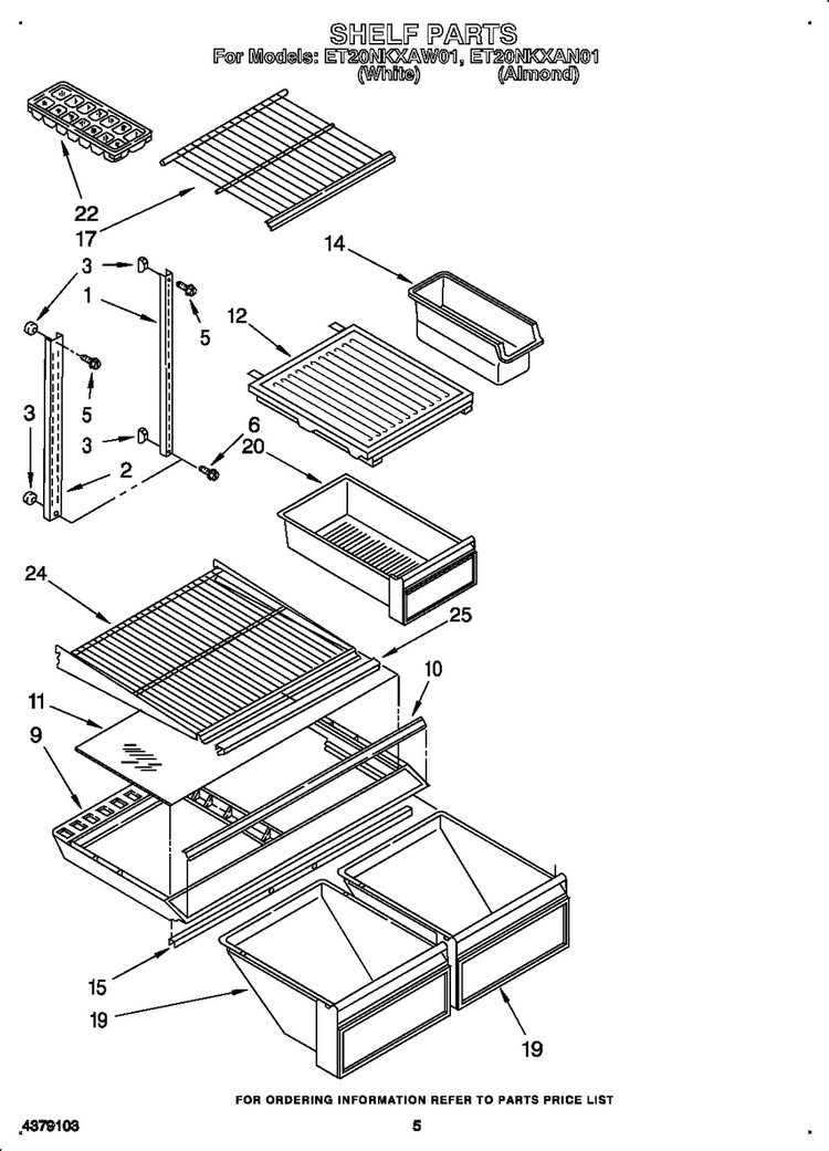 Shelf Diagram and Parts List for ET20NKXAW0  Whirlpool Refrigerator