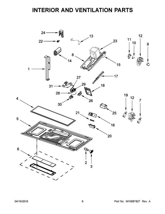 04 - Interior And Ventilation Parts Diagram and Parts List for YWMH53520CE1  Whirlpool Microwave