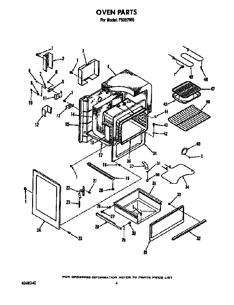 Oven Diagram and Parts List for F5357W0  Roper Range