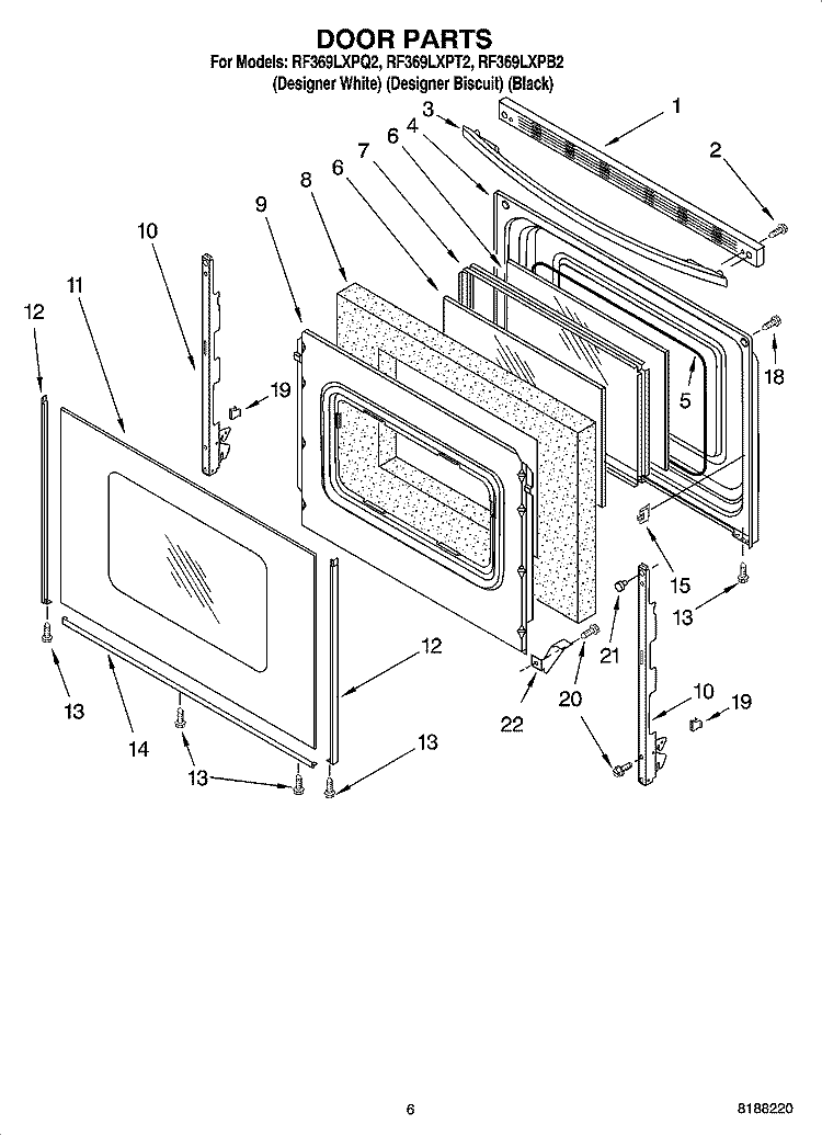 DOOR PARTS, OPTIONAL PARTS Diagram and Parts List for RF369LXPQ2  Whirlpool Range
