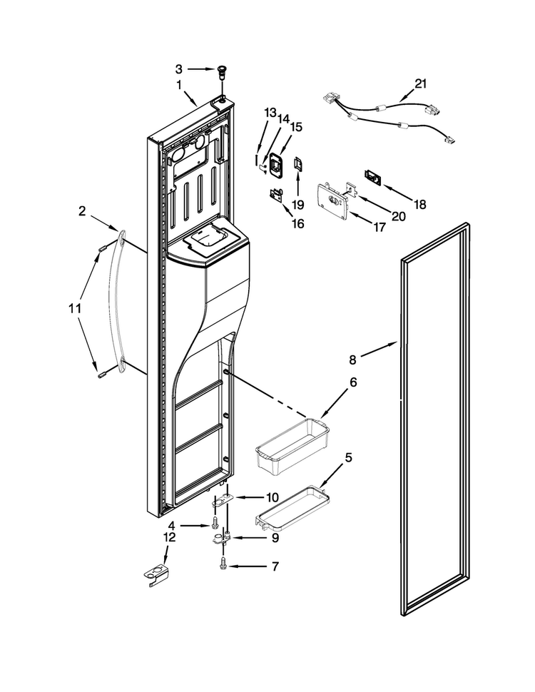 Freezer Door Parts Diagram and Parts List for 7KSC24C8EY00  KitchenAid Refrigerator