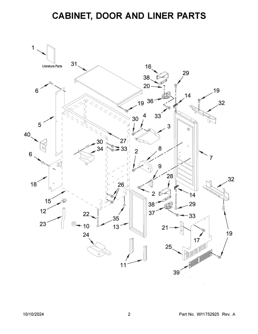 02 - Cabinet, Door And Liner Parts Diagram and Parts List for JUIFN15HX02  Whirlpool Ice Maker