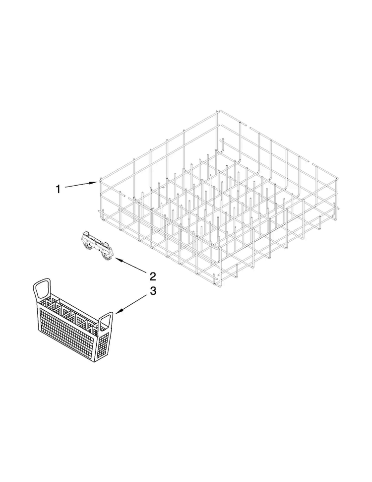 Lower Rack Parts Diagram and Parts List for WDP350PAAB3  Whirlpool Dishwasher