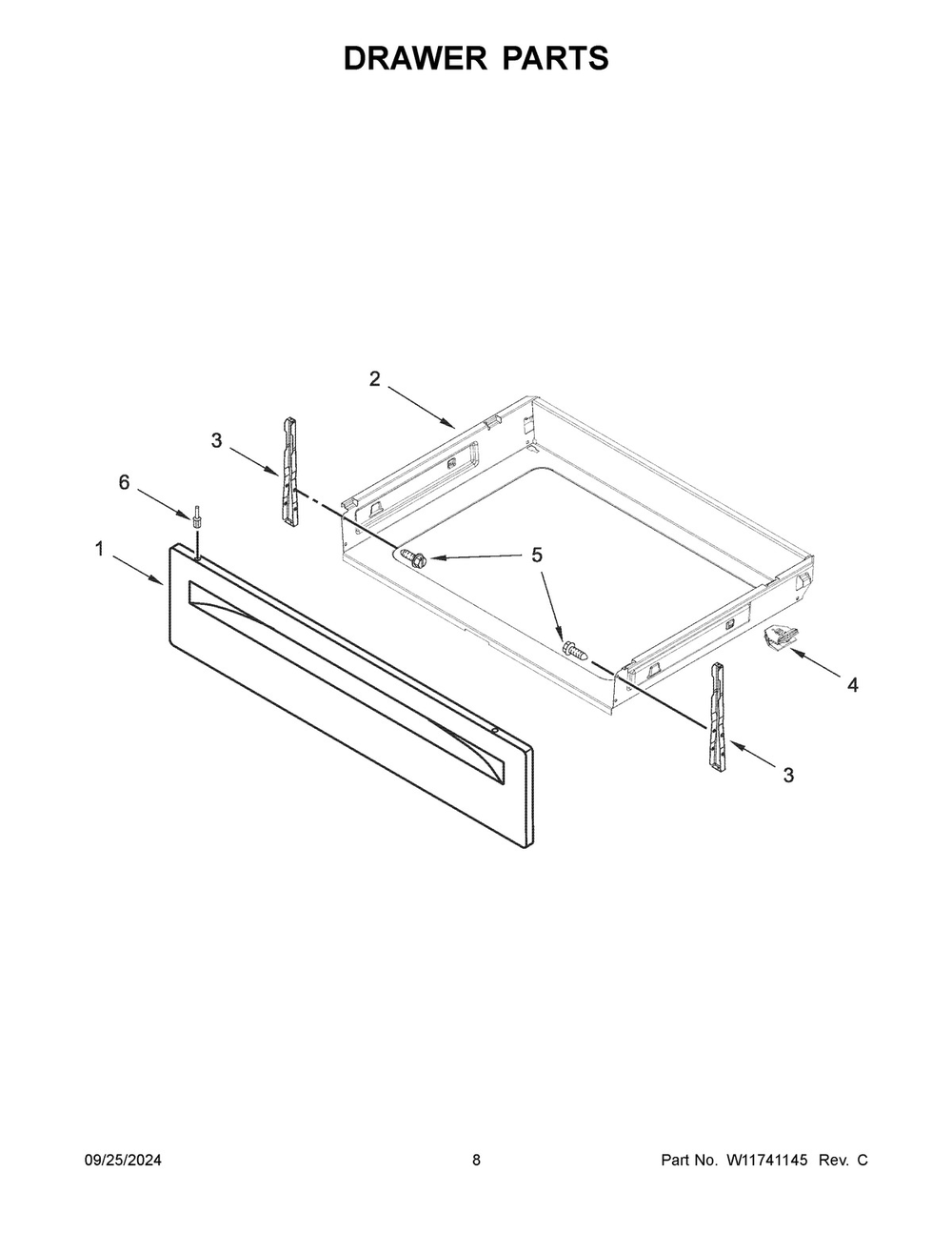 05 - Drawer Parts Diagram and Parts List for YWEE515S0LB3  Whirlpool Range
