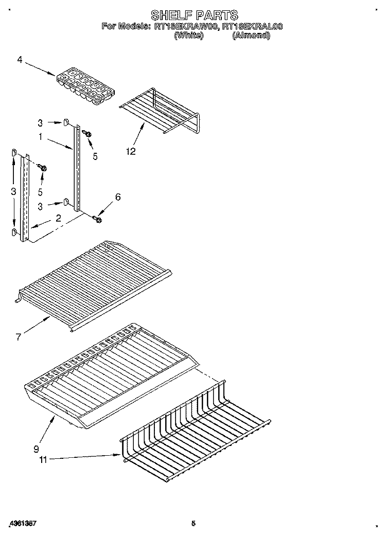 SHELF Diagram and Parts List for RT18EKRAW00  Roper Refrigerator