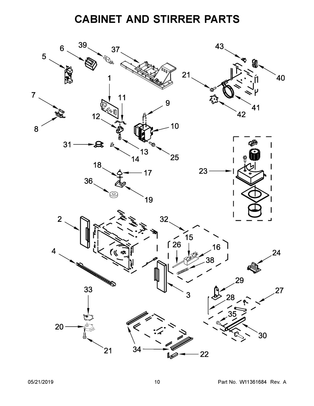 Cabinet And Stirrer Parts Diagram and Parts List for WOC97EC0HZ02  Whirlpool Microwave Oven Combo