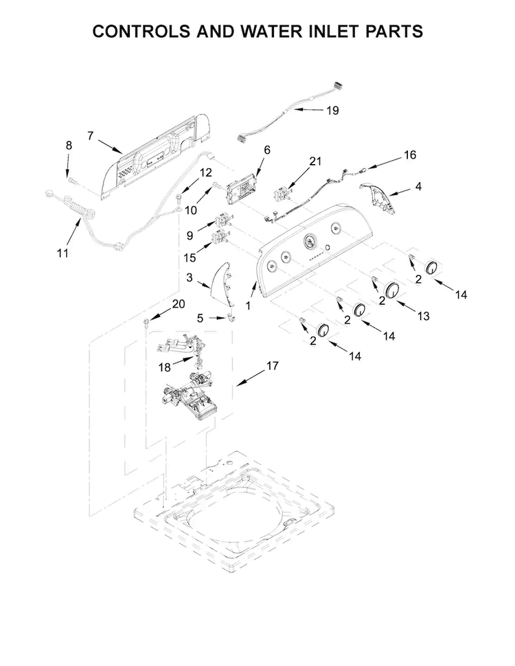 Controls And Water Inlet Parts Diagram and Parts List for WTW4815EW1  Whirlpool Washer