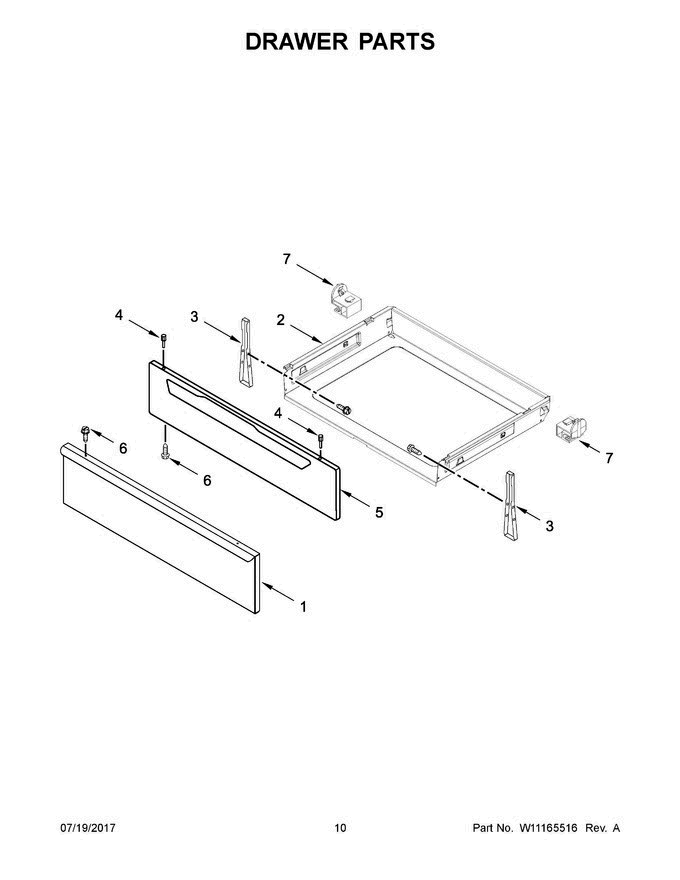 06 - Drawer Parts Diagram and Parts List for 4KWFE7685ES1  Whirlpool Range