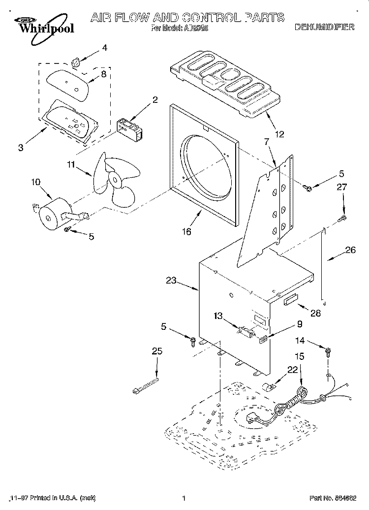 SECTION Diagram and Parts List for AD25G0  Whirlpool Dehumidifier