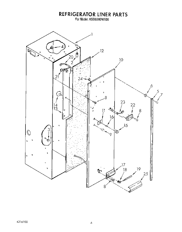 REFRIGERATOR LINER Diagram and Parts List for KSSS36DWX00  KitchenAid Refrigerator