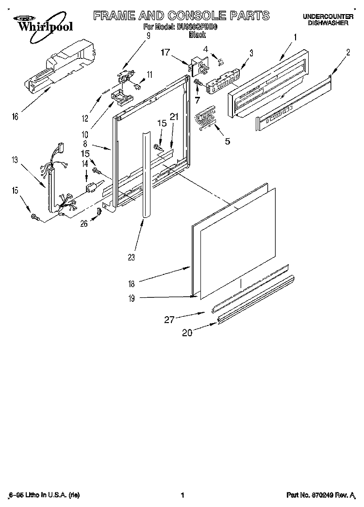 FRAME AND CONSOLE Diagram and Parts List for DU980QPDB0  Whirlpool Dishwasher