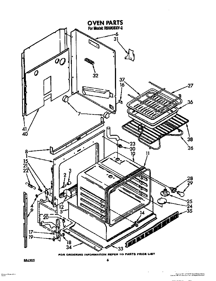 OVEN Diagram and Parts List for RS600BXV2  Whirlpool Range