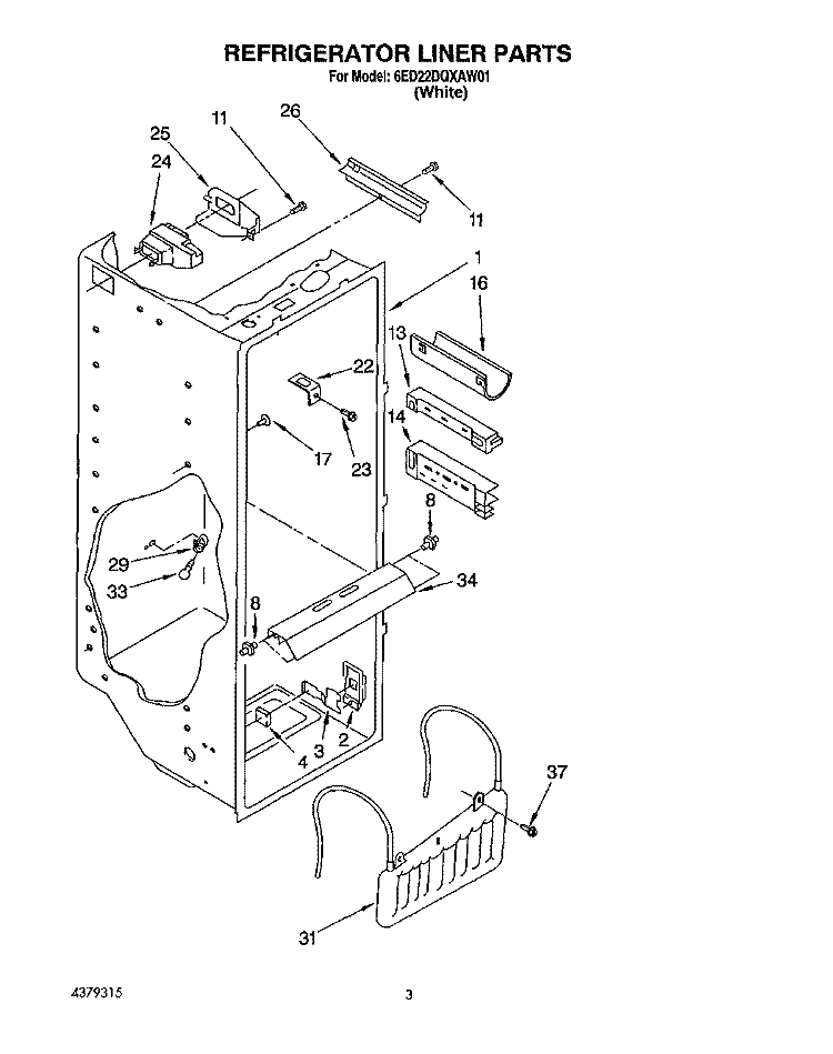 REFRIGERATOR LINER Diagram and Parts List for 6ED22DQXAW01  Whirlpool Refrigerator
