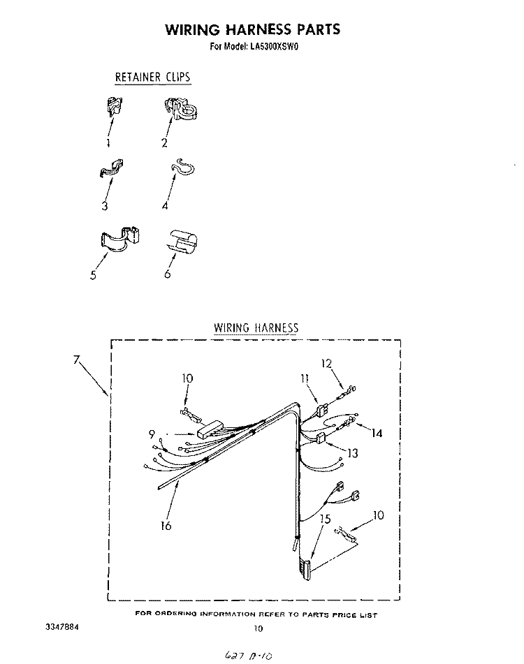 WIRING HARNESS Diagram and Parts List for LA5300XSW0  Whirlpool Washer