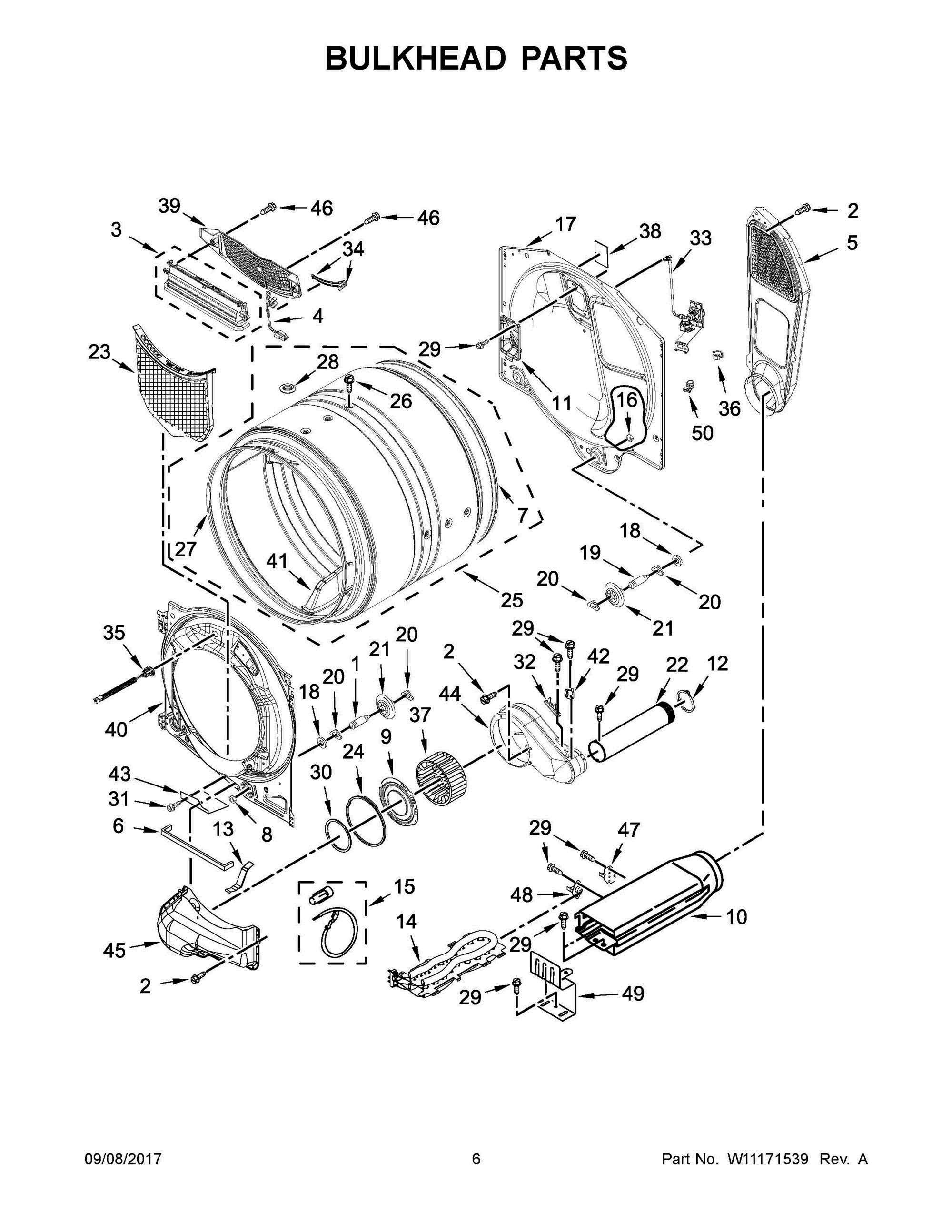 04 - BULKHEAD PARTS Diagram and Parts List for WED8540FW1  Whirlpool Dryer
