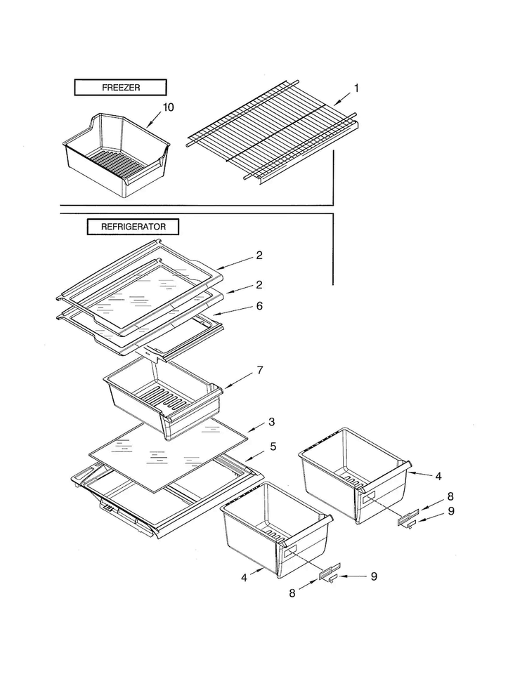 Shelf Diagram and Parts List for 10670933901  Kenmore Refrigerator