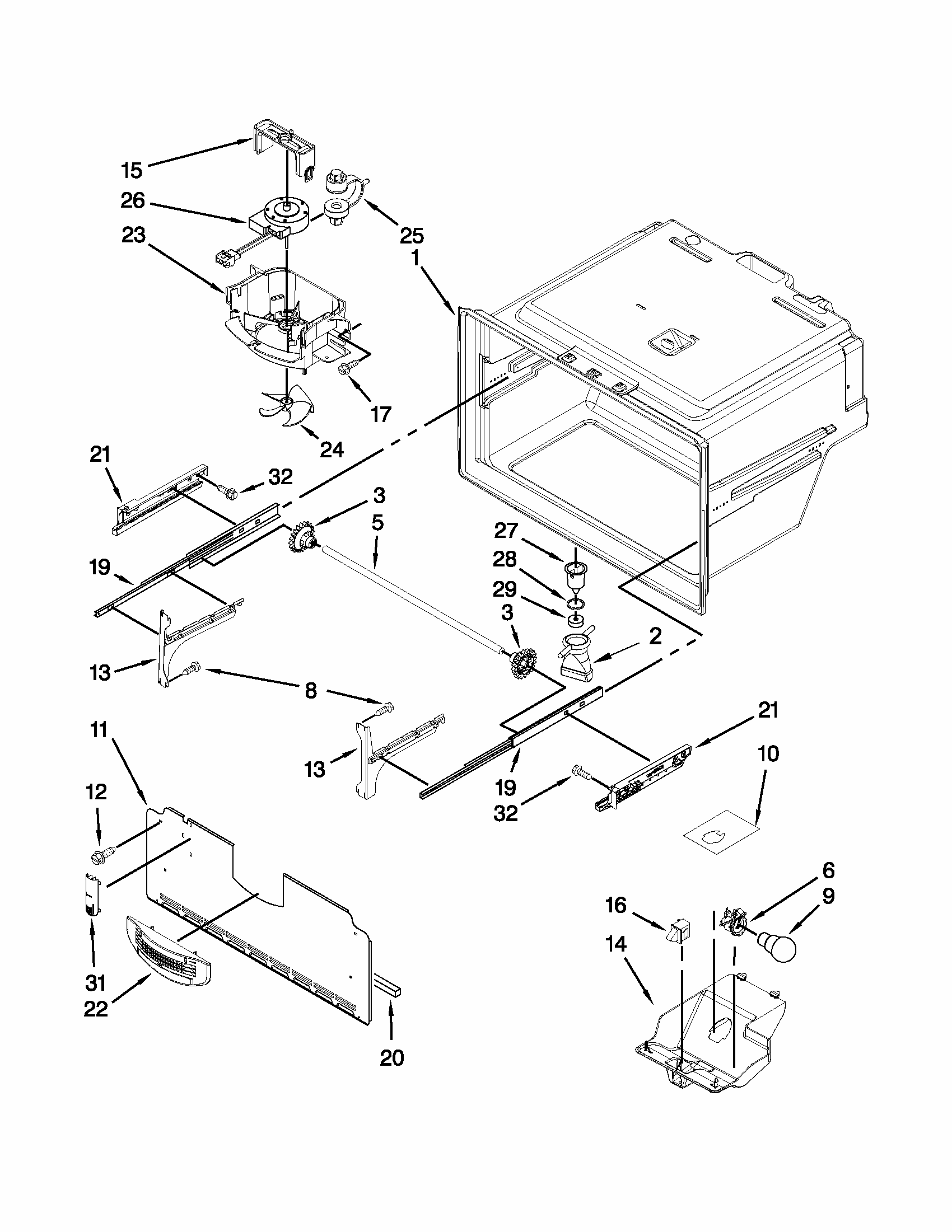Freezer Liner Parts Diagram and Parts List for 59679242015  Kenmore Refrigerator