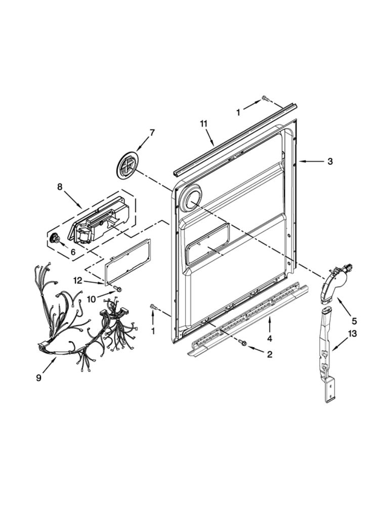 Inner Door Parts Diagram and Parts List for 66512789K311  Kenmore Dishwasher