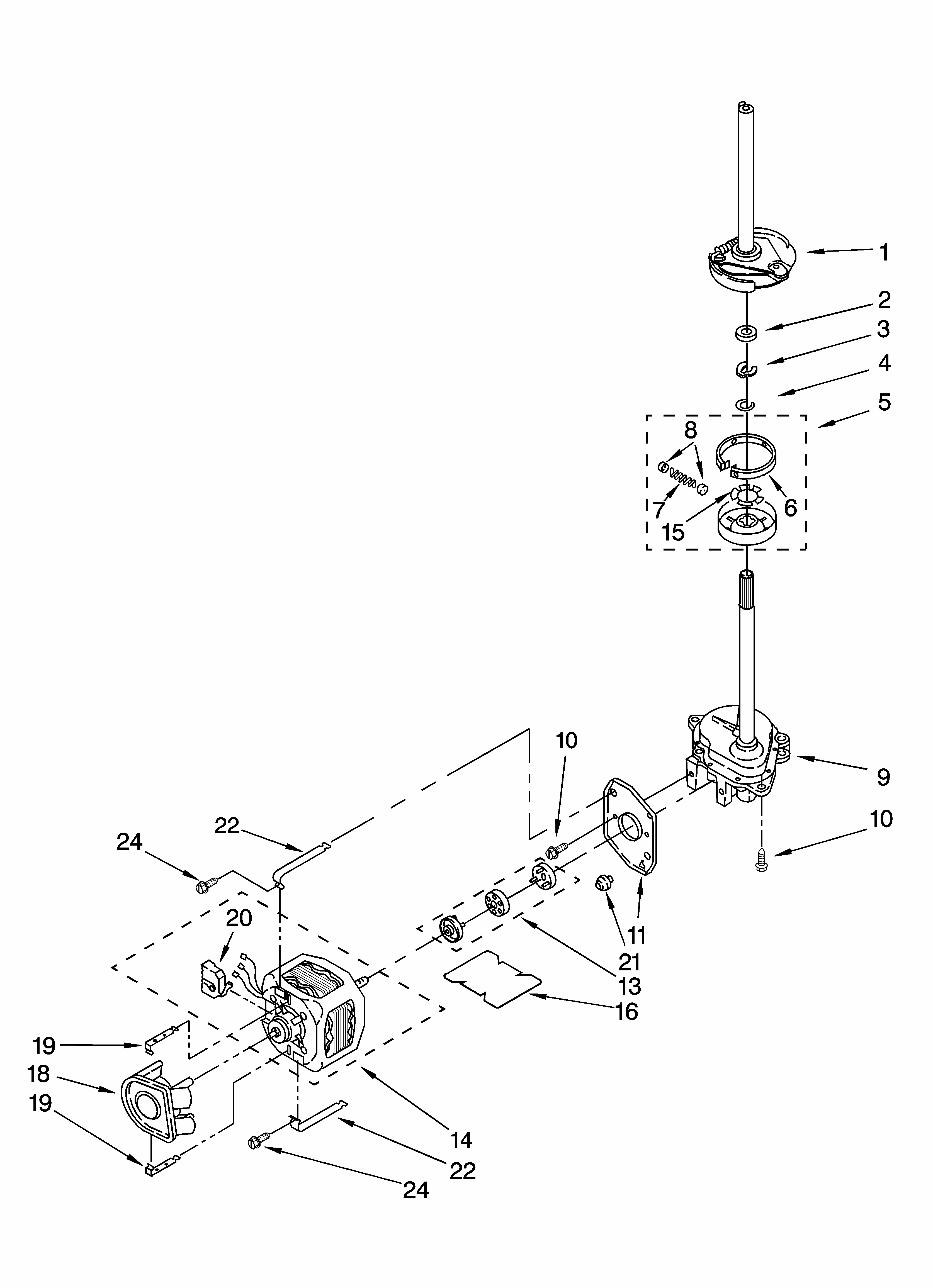 Brake, Clutch, Gearcase, Motor And Pump Parts Diagram and Parts List for 11098752795  Kenmore Washer Dryer Combo