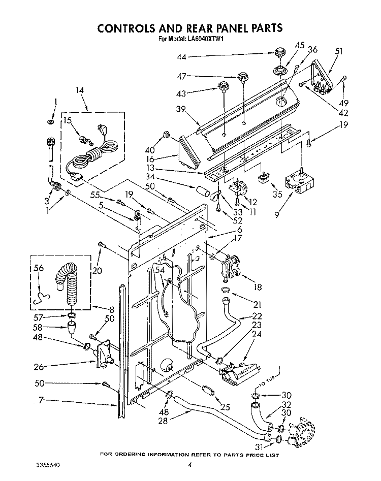 CONTROLS AND REAR PANEL Diagram and Parts List for LA6040XTF1  Whirlpool Washer