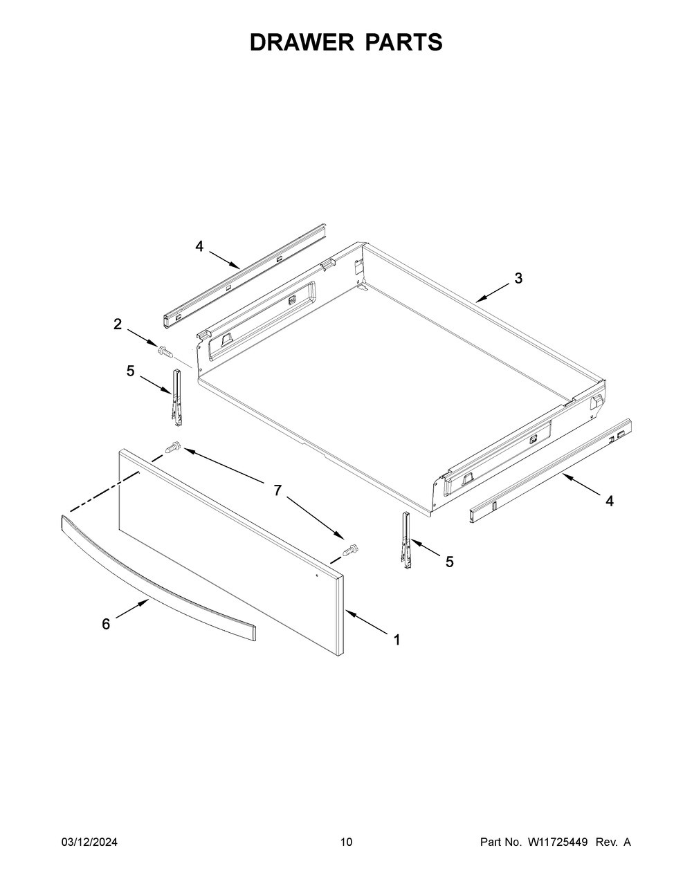 Drawer Parts Diagram and Parts List for YWFE775H0HV5  Whirlpool Range