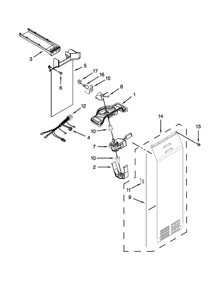 Air Flow Parts Diagram and Parts List for WRS586FIDH00  Whirlpool Refrigerator
