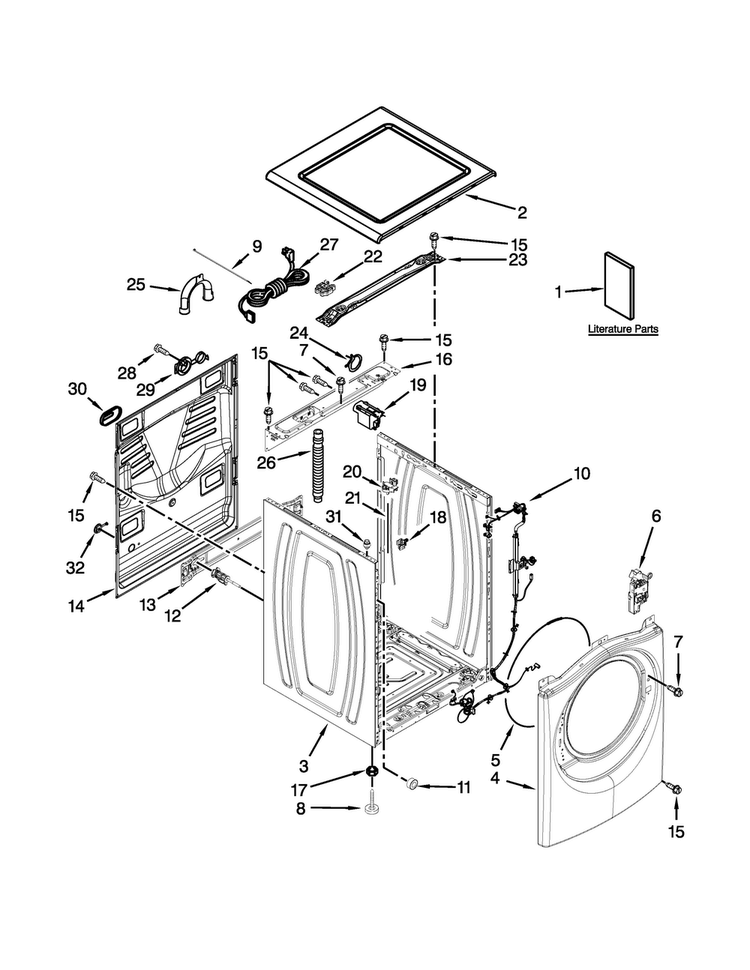 Top And Cabinet Parts Diagram and Parts List for WFW61HEBW0  Whirlpool Washer