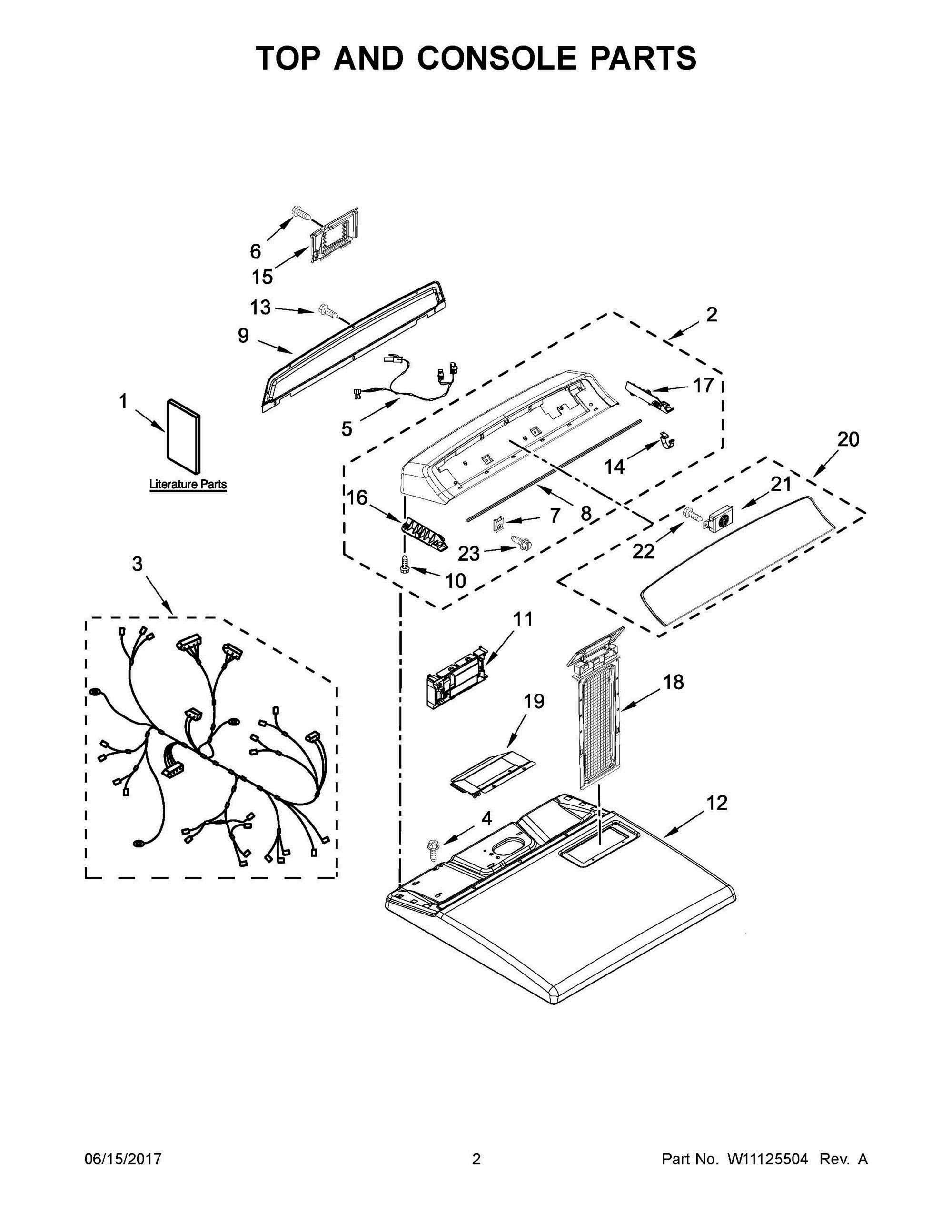 02 - TOP AND CONSOLE PARTS Diagram and Parts List for WED7300DW2  Whirlpool Dryer