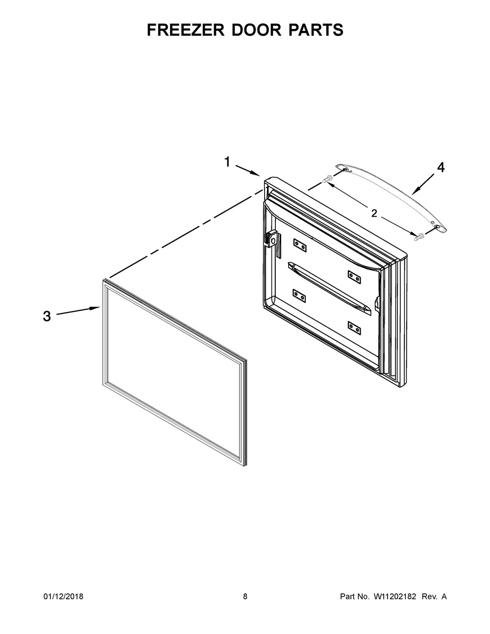 Freezer Door Parts Diagram and Parts List for WRFA60SMHN00  Whirlpool Refrigerator