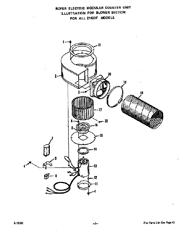 Blower Diagram and Parts List for 2143*0F  Roper Range
