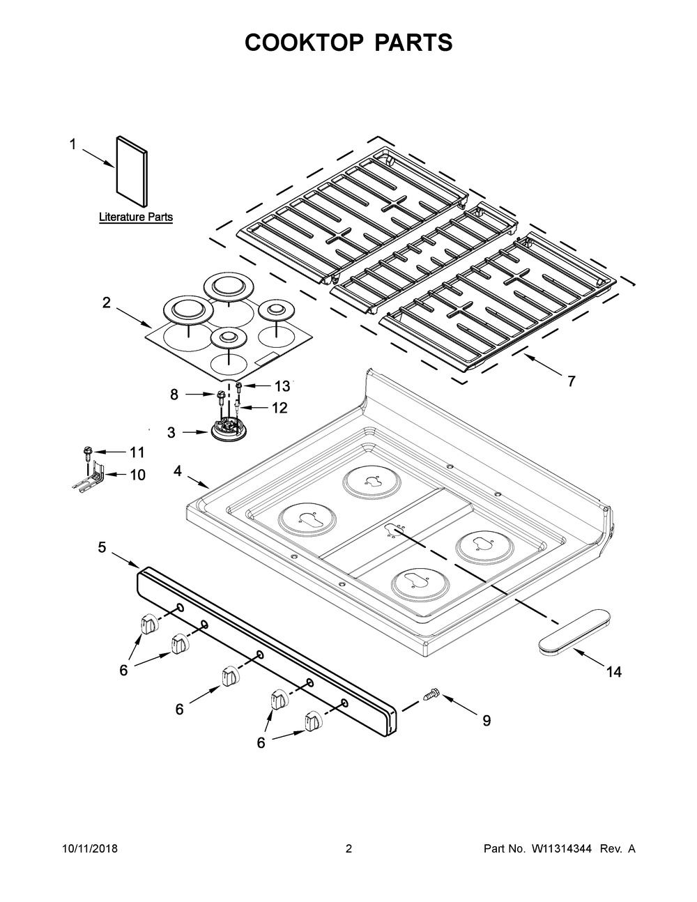 Cooktop Parts Diagram and Parts List for WFG550S0HV1  Whirlpool Range
