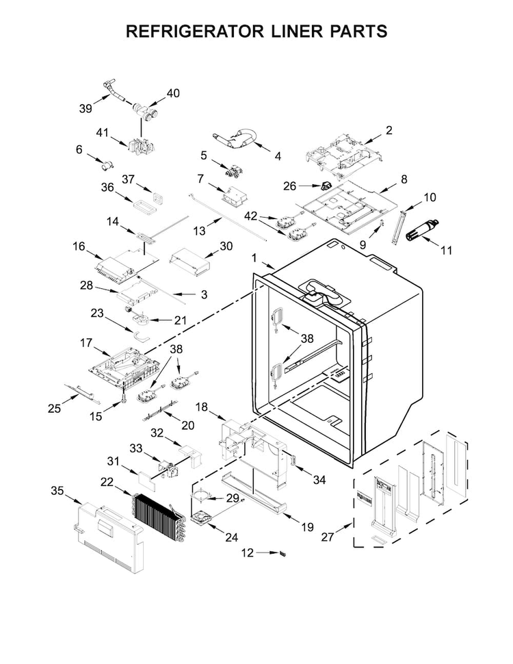 Refrigerator Liner Parts Diagram and Parts List for KRFF507EBL00  KitchenAid Refrigerator
