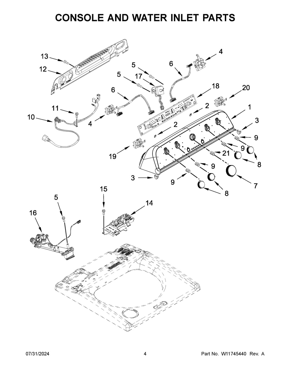 03 - Console And Water Inlet Parts Diagram and Parts List for MVW5035MW2  Whirlpool Washer