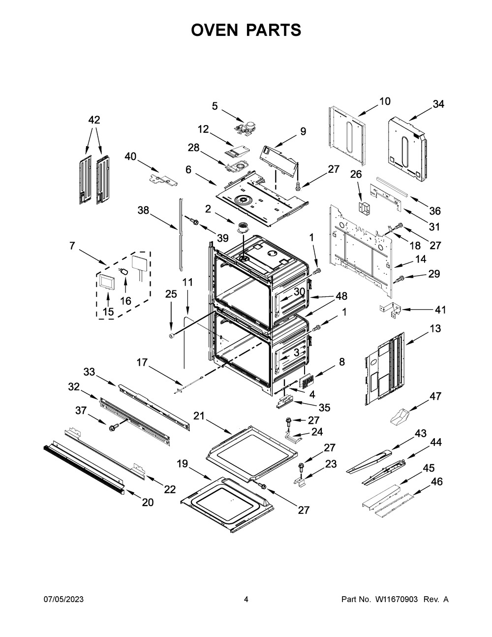 Oven Parts Diagram and Parts List for WOED7030PV00  Whirlpool Wall Oven