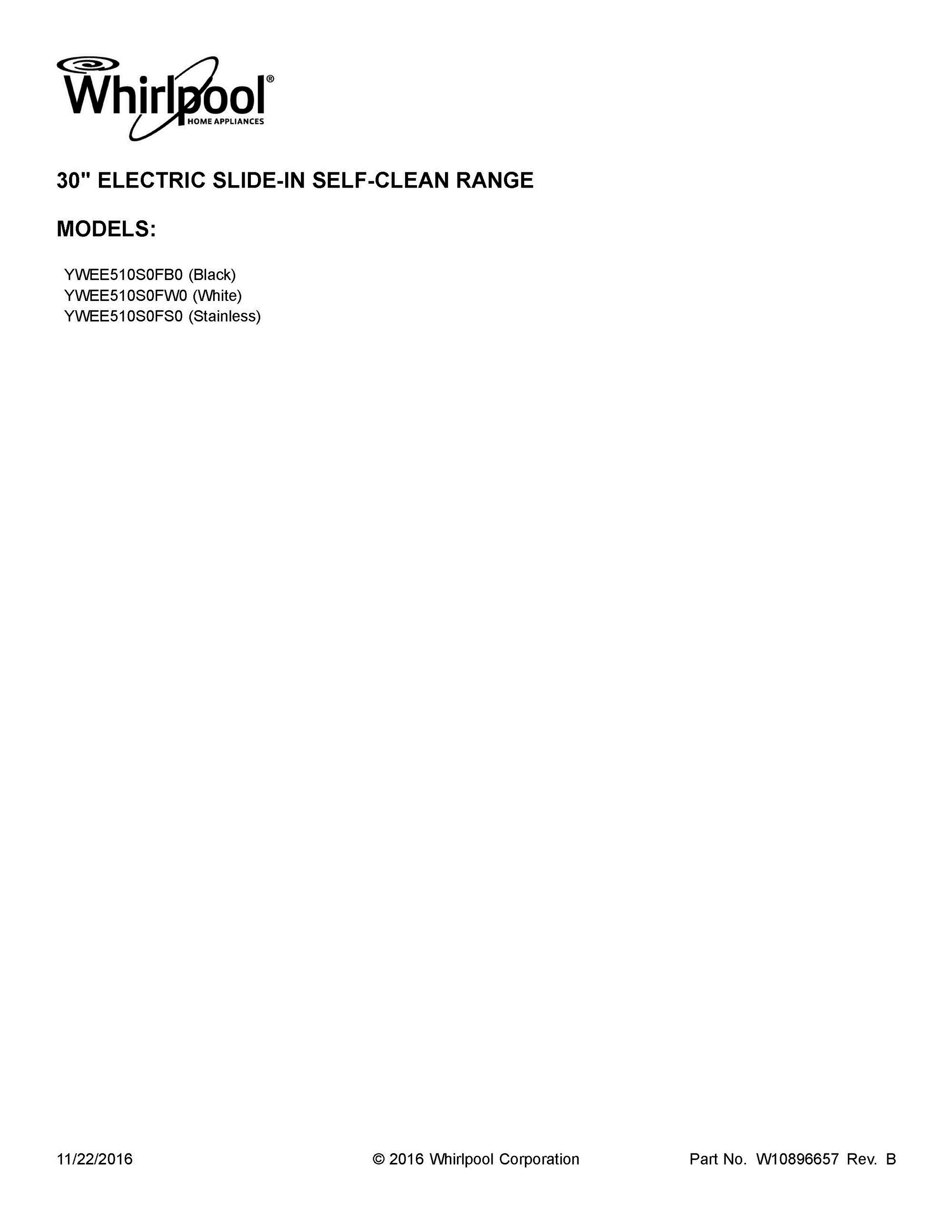 01 - COVER SHEET Diagram and Parts List for YWEE510S0FB0  Whirlpool Range