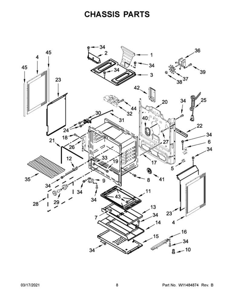 Chassis Parts Diagram and Parts List for WFG550S0HB2  Whirlpool Range