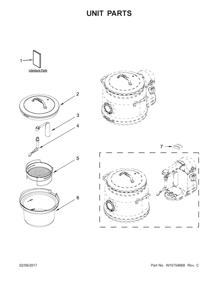 Unit Parts Diagram and Parts List for 5KST4054EER0  KitchenAid Slow Cooker