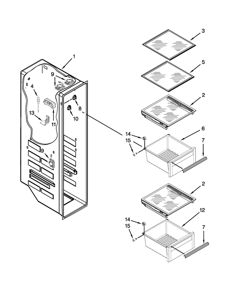 Freezer Liner Parts Diagram and Parts List for KSF26C6XYY05  KitchenAid Refrigerator