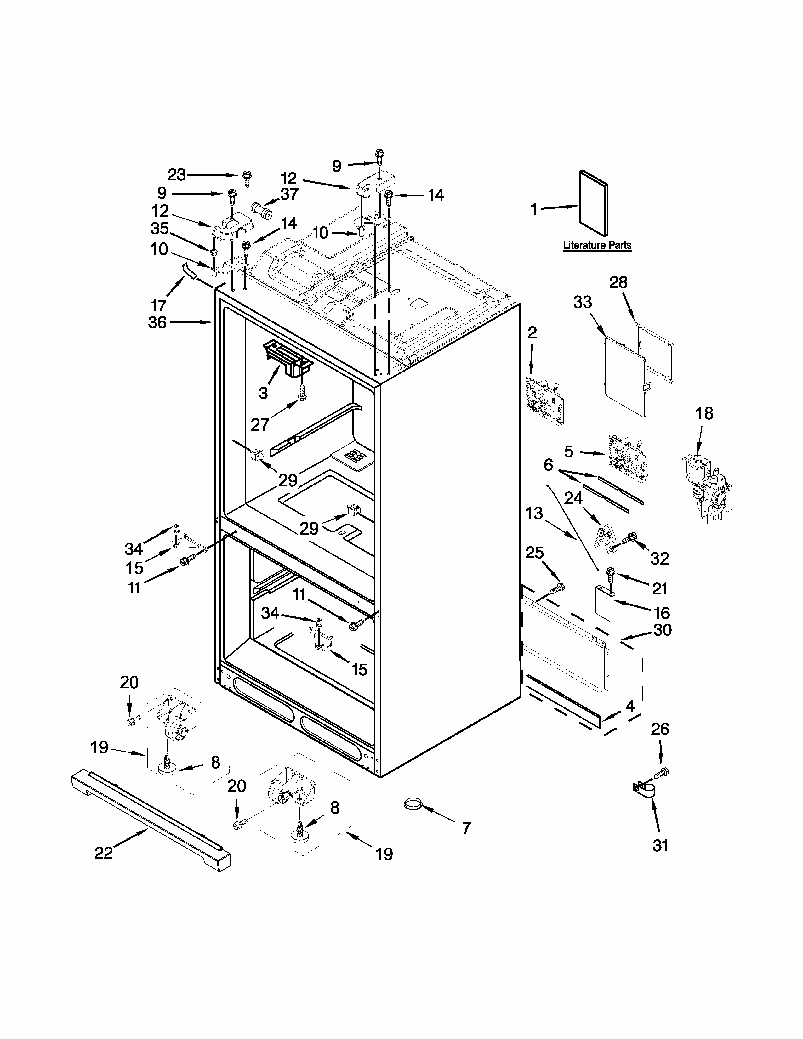 Cabinet Parts Diagram and Parts List for IX7DDEXDSM01  Whirlpool Refrigerator