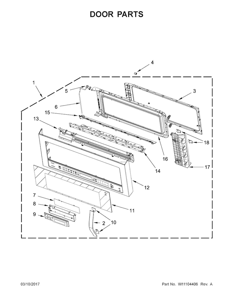 Door Parts Diagram and Parts List for WMH76719CZ1  Whirlpool Microwave