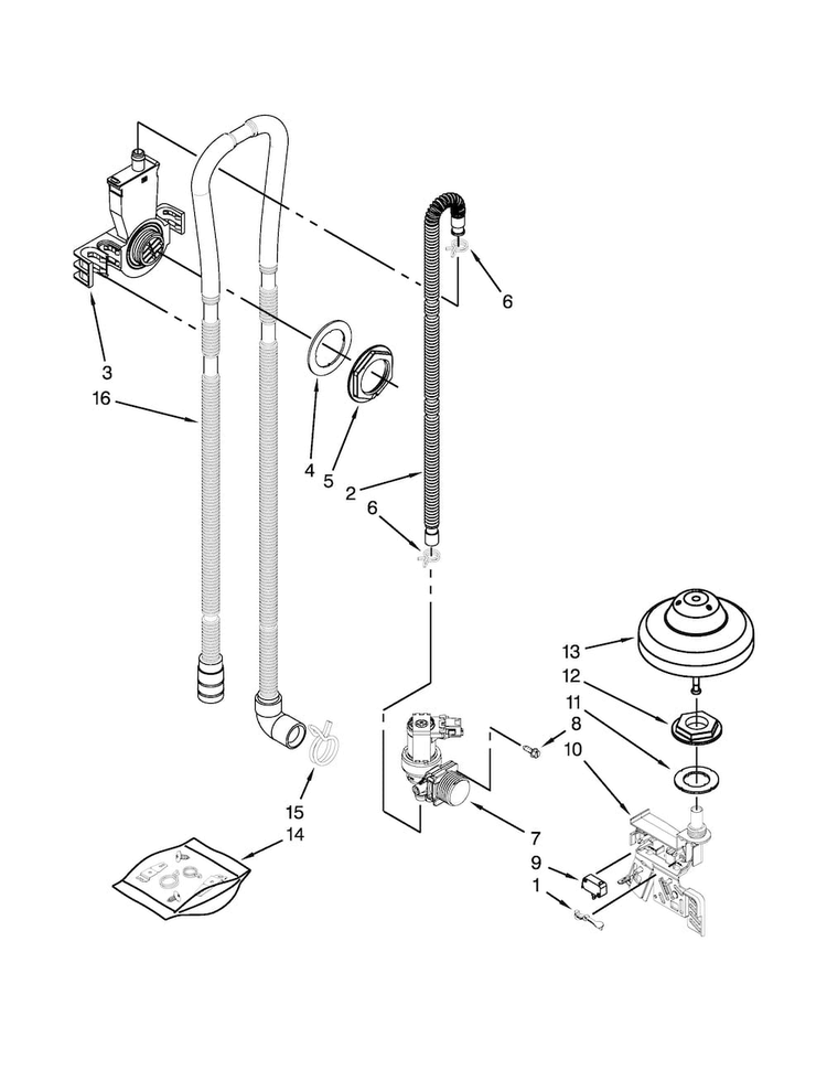 Fill, Drain And Overfill Parts Diagram and Parts List for KUDE60HXSS6  KitchenAid Dishwasher