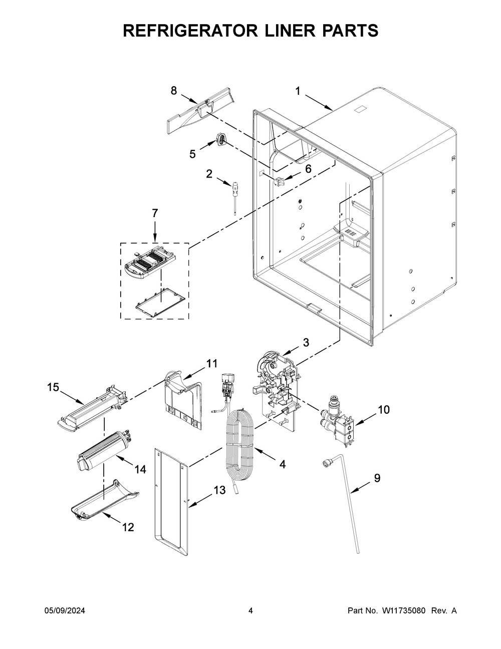 Refrigerator Liner Parts Diagram and Parts List for WRF555SDHB10  Whirlpool Refrigerator