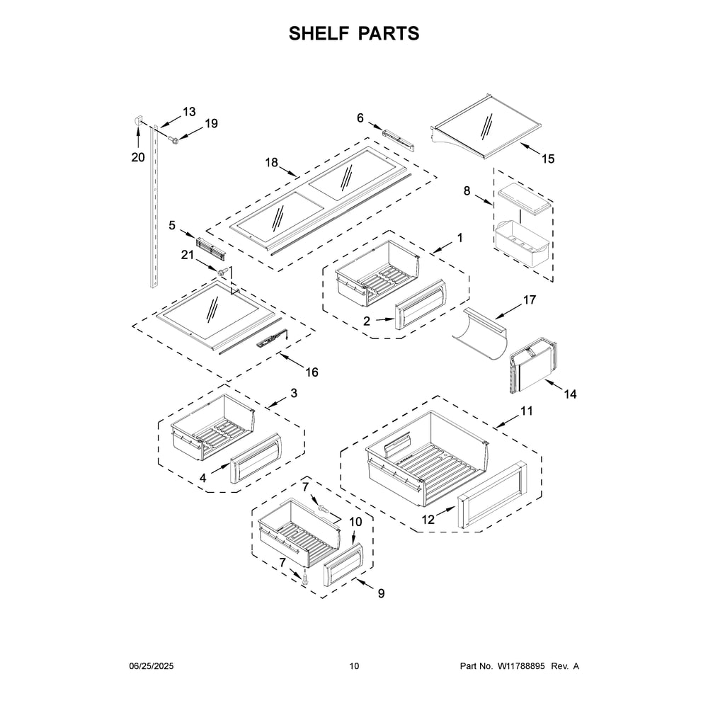 Shelf Parts Diagram and Parts List for KBFN506EPA06  KitchenAid Refrigerator