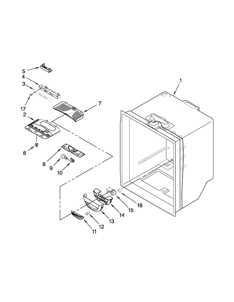 Refrigerator Liner Parts Diagram and Parts List for WRF535SMBM00  Whirlpool Refrigerator