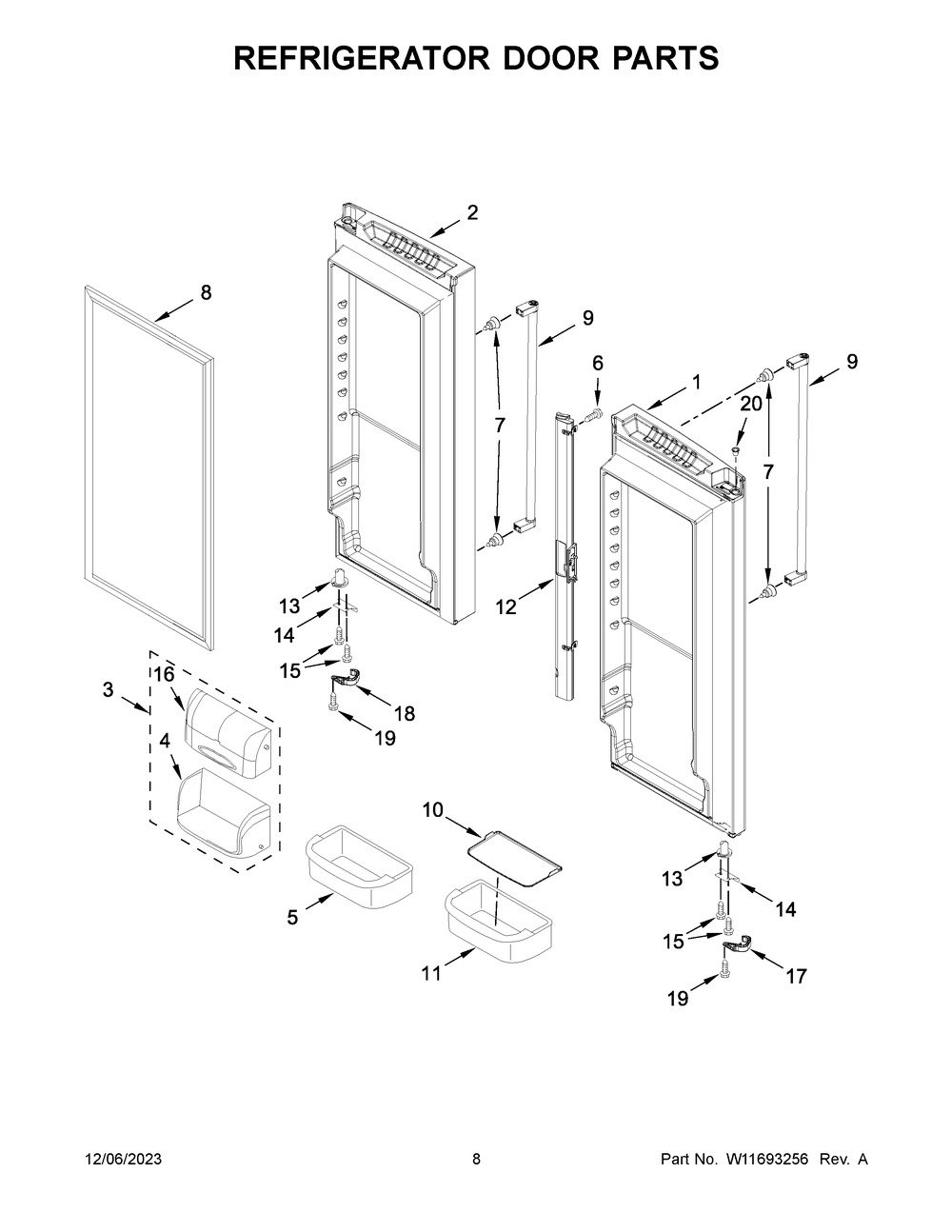 Refrigerator Door Parts Diagram and Parts List for KRFC300EBS09  KitchenAid Refrigerator