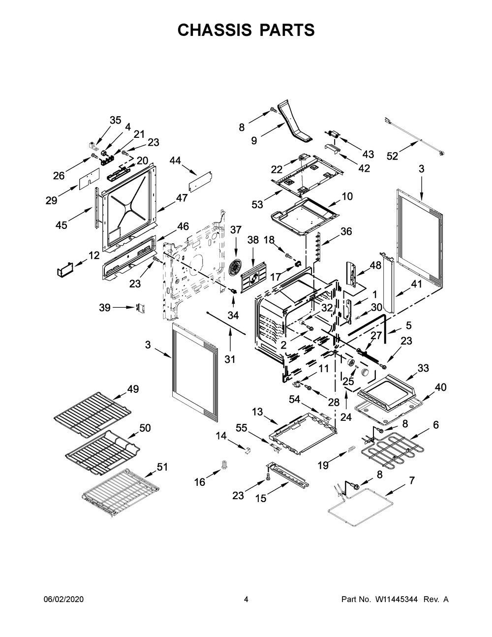 Chassis Parts Diagram and Parts List for KSDG950ESS2  Whirlpool Range