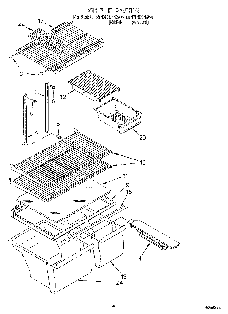 SHELF Diagram and Parts List for RT18DKXHW00  Roper Refrigerator