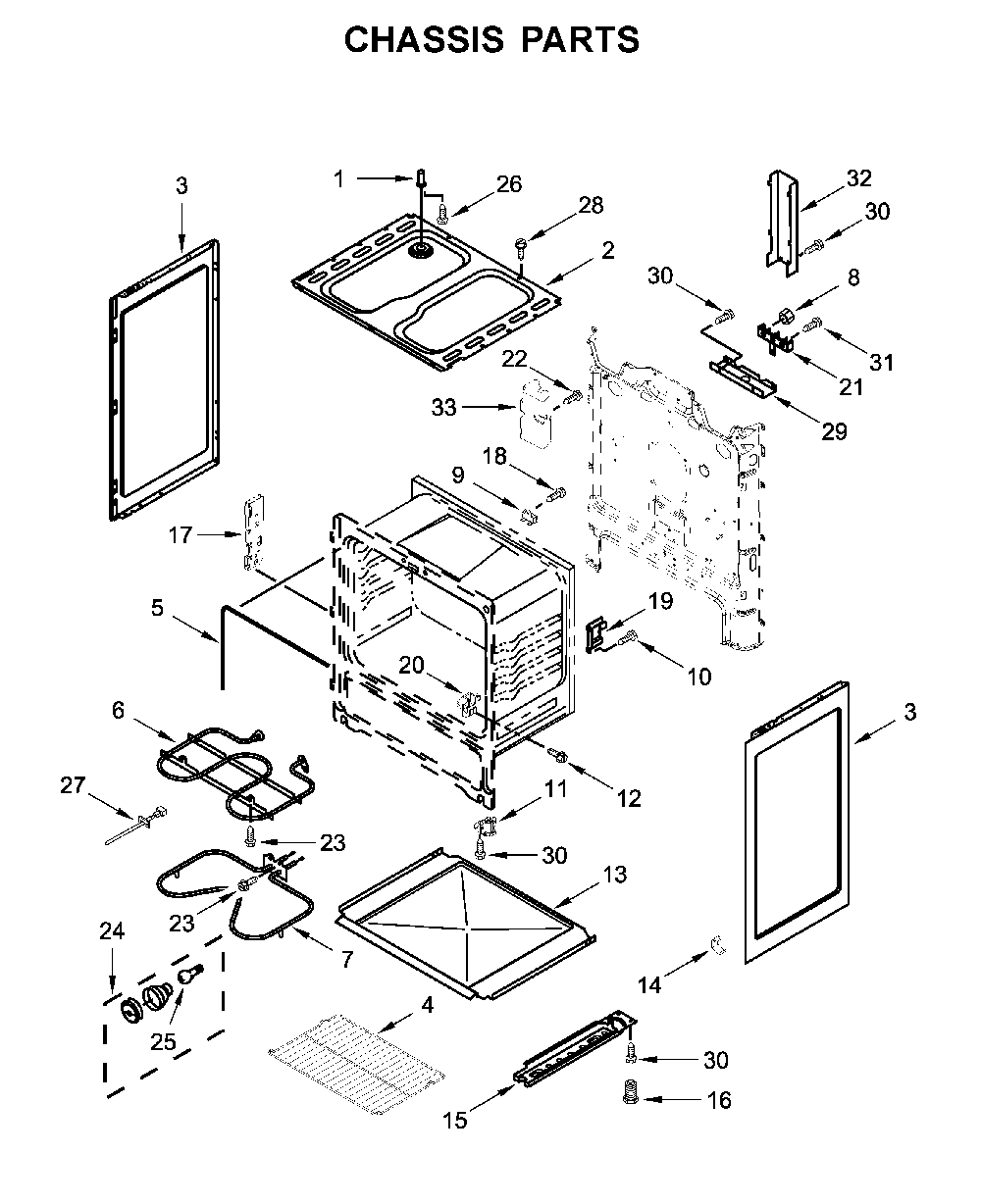 Chassis parts Diagram and Parts List for WFC150M0JW0  Whirlpool Range