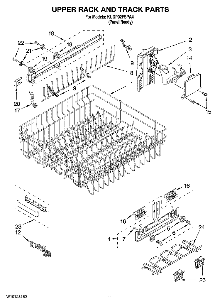 UPPER RACK AND TRACK PARTS Diagram and Parts List for KUDP02FSPA4  KitchenAid Dishwasher
